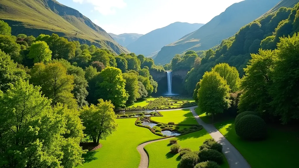 Powerscourt Estate showing gardens and surrounding mountains
